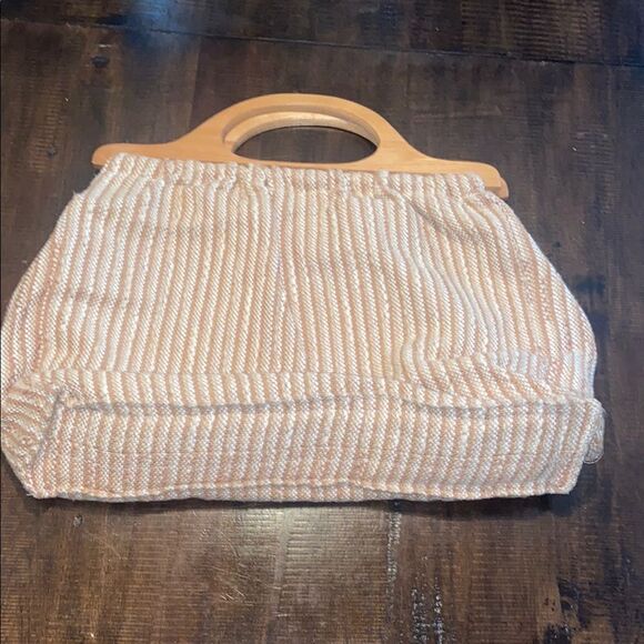 Vintage Handmade Striped Tan and Cream Handbag - Picture 1 of 6
